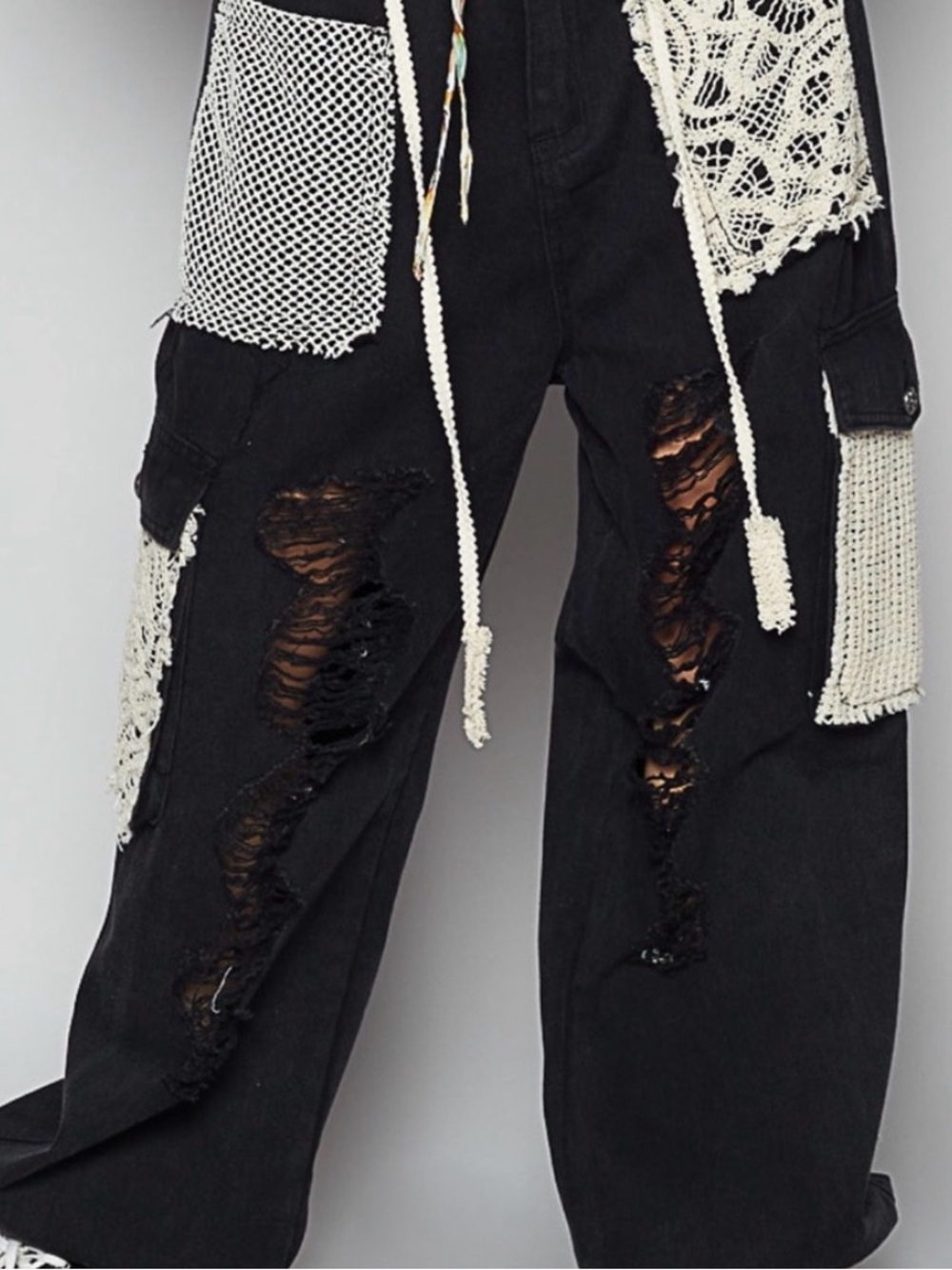 #1379 POL Pink Distressed Cargo Track Pants with Crochet Pockets - Picture 2 of 14